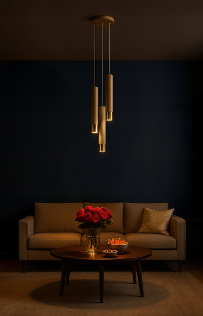 Pakabinamas lubinis šviestuvas vamzdelio formos Kašmyro Smėlio Ekru LED virtuvei, svetainei, virš stalviršio