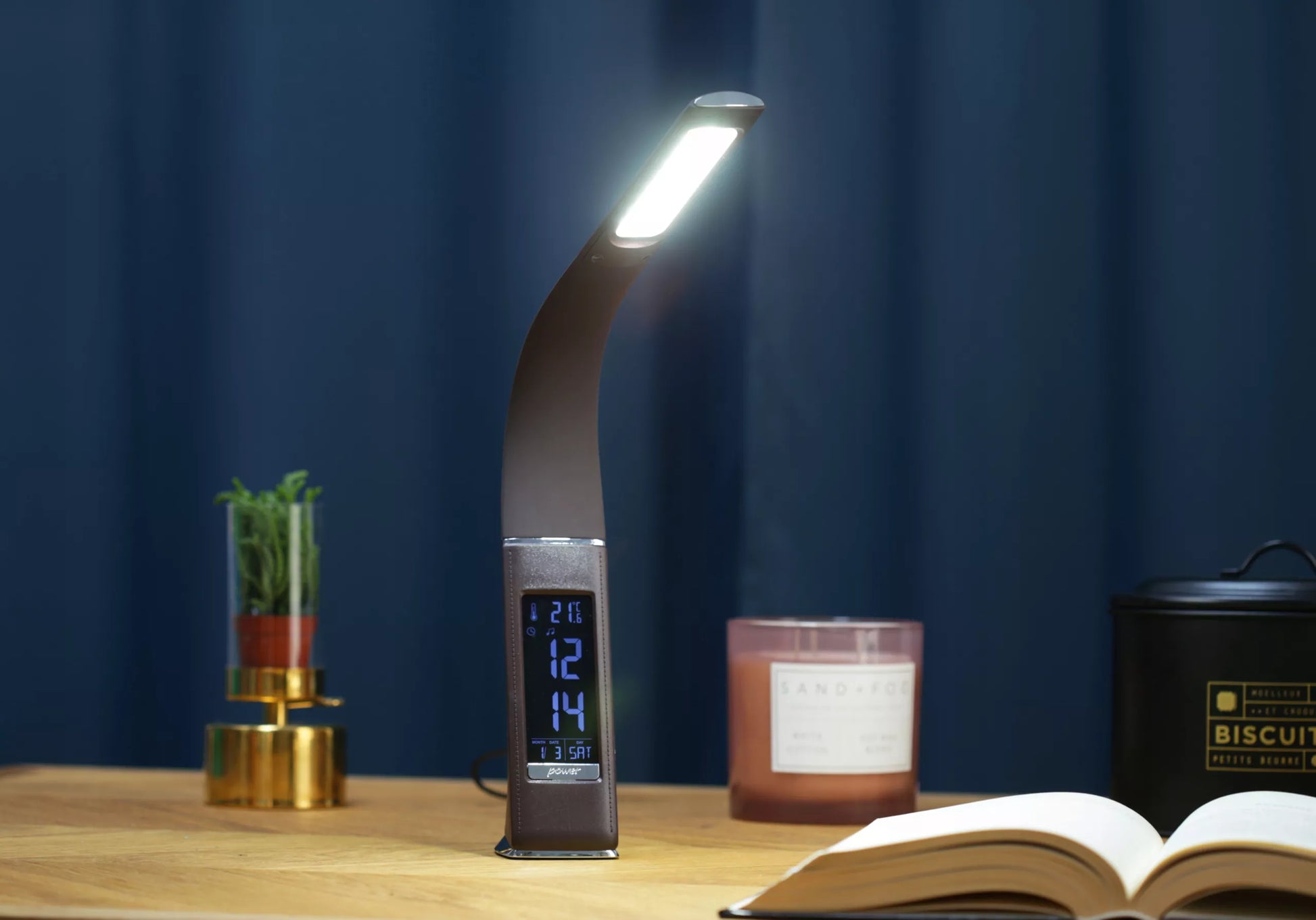 LED stalinė lempa biurui DATA LAIKAS TEMPERATŪRA LCD EKRANAS