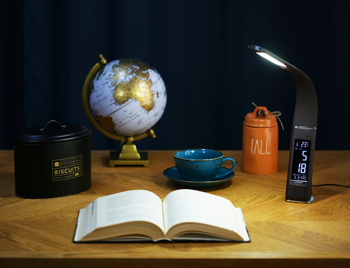 LED stalinė lempa biurui DATA LAIKAS TEMPERATŪRA LCD EKRANAS