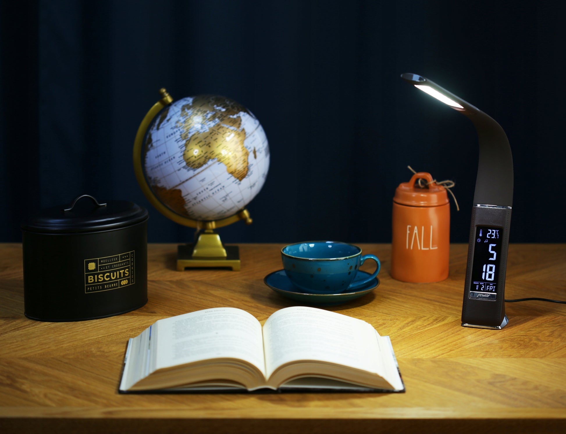 LED stalinė lempa biurui DATA LAIKAS TEMPERATŪRA LCD EKRANAS