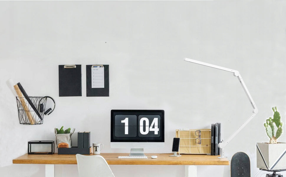 Dviguba LED stalinė lempa, skirta braižymui, reguliuojama, su jutikliniu valdymu ir stalviršio laikikliu