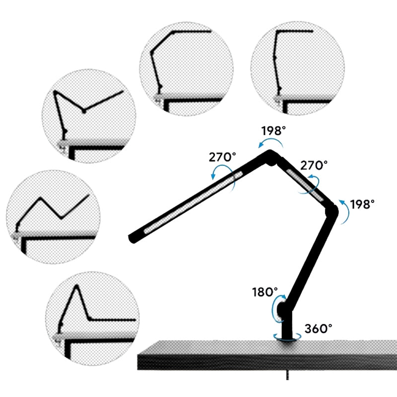 Dviguba LED stalinė lempa, skirta braižymui, reguliuojama, su jutikliniu valdymu ir stalviršio laikikliu