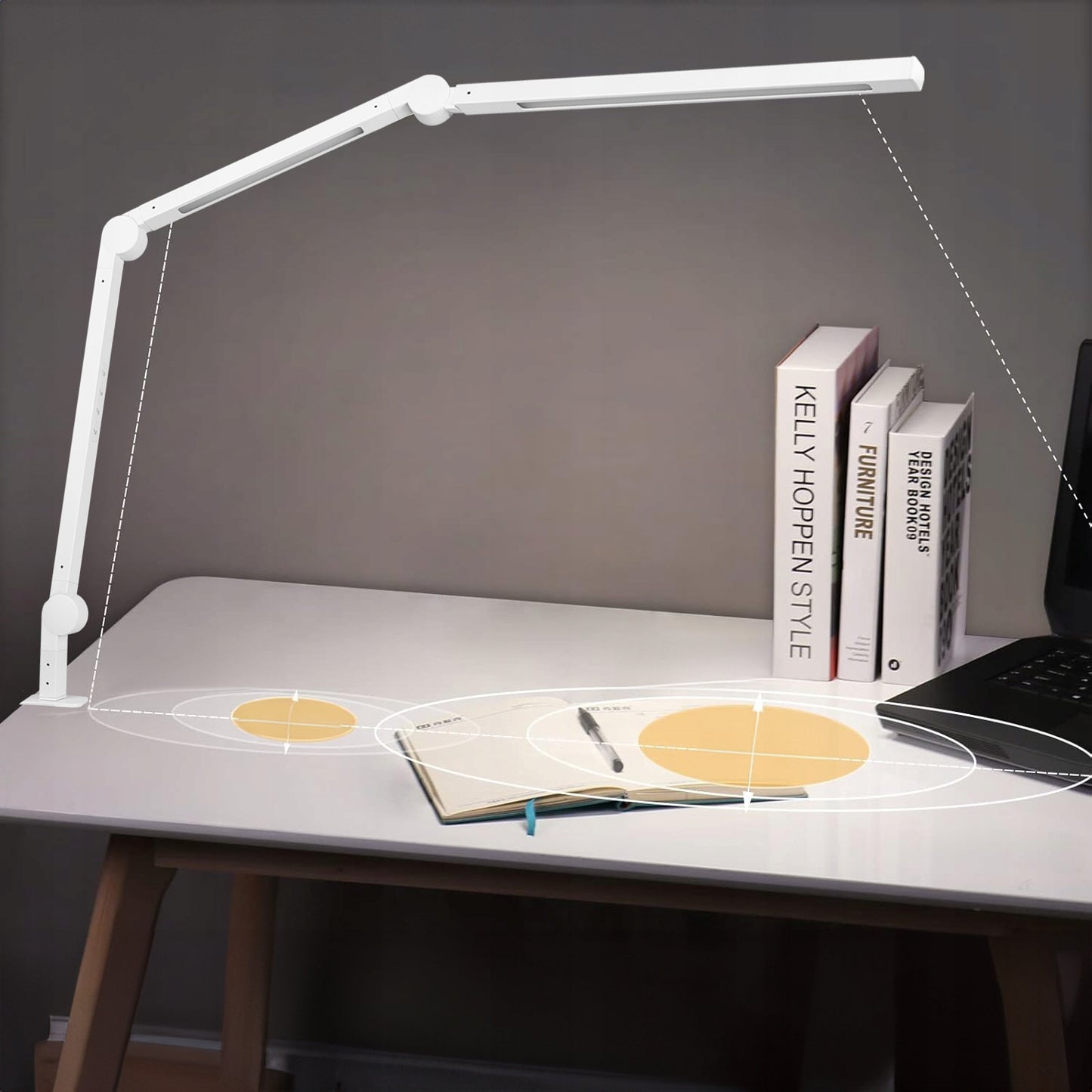 Dviguba LED stalinė lempa, skirta braižymui, reguliuojama, su jutikliniu valdymu ir stalviršio laikikliu