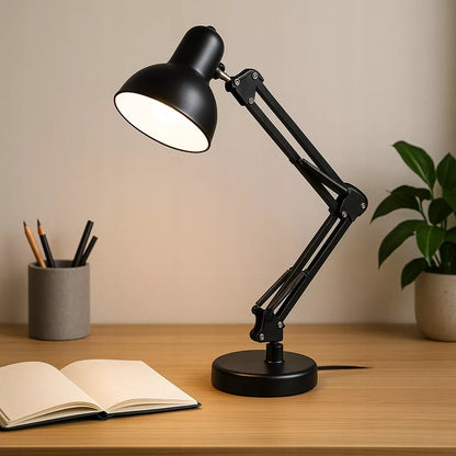 LED stalinė lemputė, skirta braižyti, mokyklai, reguliuojama, juoda, stovinti, E27, su spaustuku