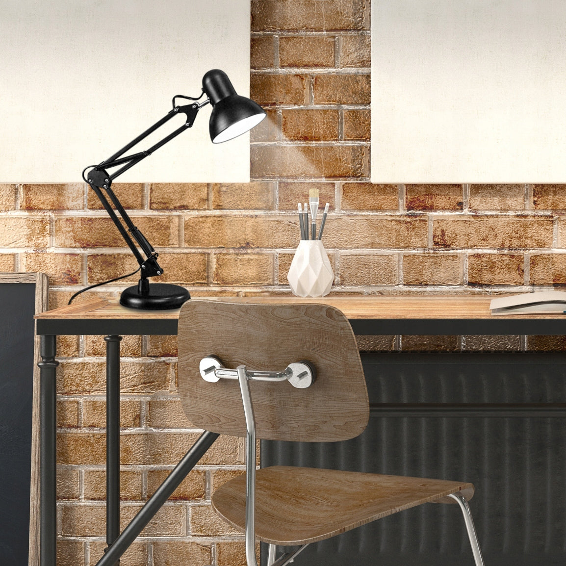 LED stalinė lemputė, skirta braižyti, mokyklai, reguliuojama, juoda, stovinti, E27, su spaustuku