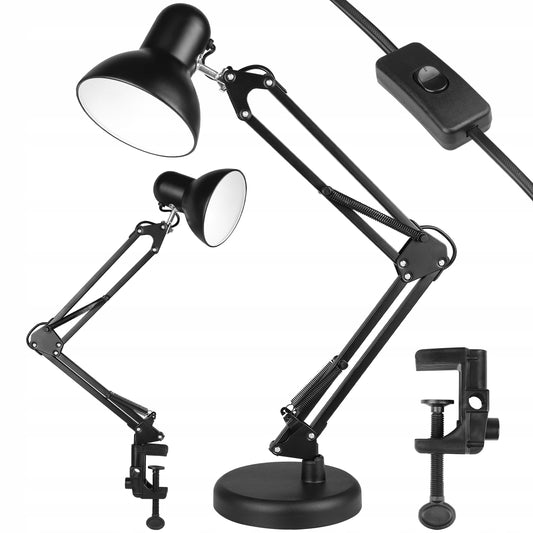 LED stalinė lemputė, skirta braižyti, mokyklai, reguliuojama, juoda, stovinti, E27, su spaustuku