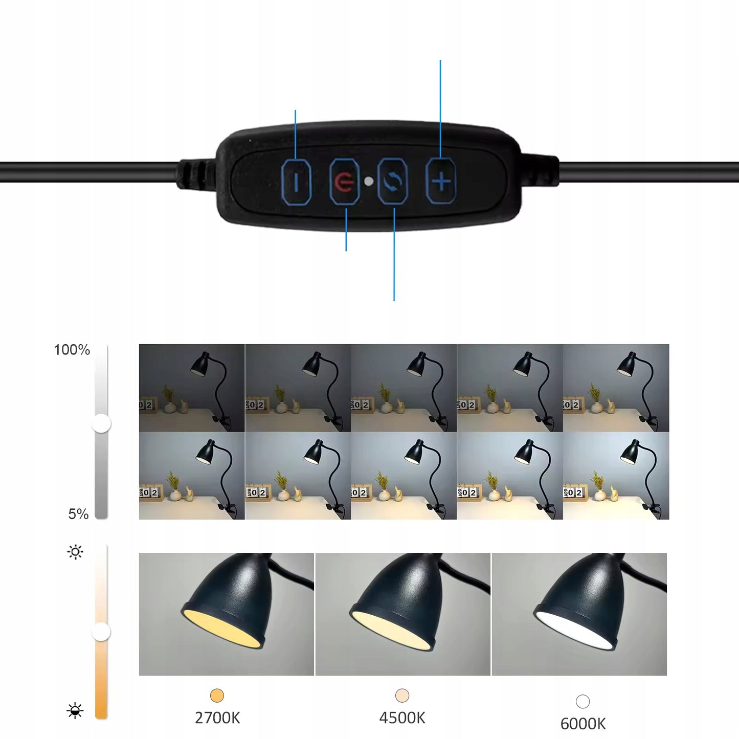LED stalinė lempa su spaustuku, pritemdoma, 40xLED