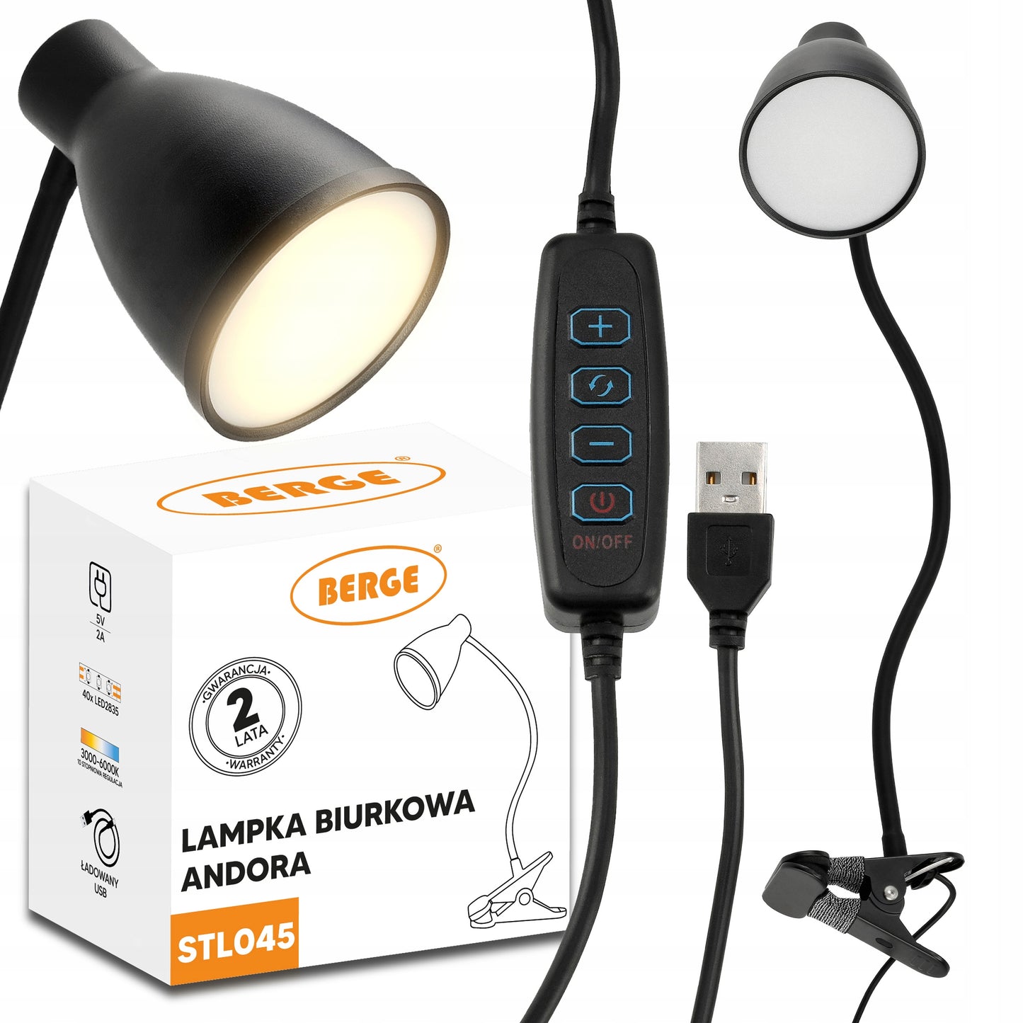 LED stalinė lempa su spaustuku, pritemdoma, 40xLED