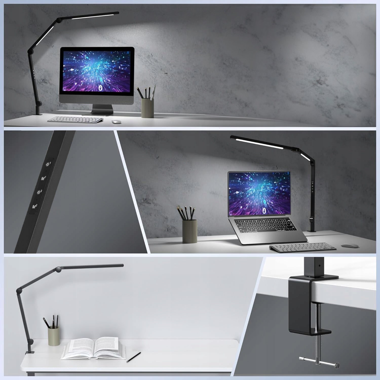 LED stalinė lemputė, mokyklinė, liečiama, bražyboms skirta, reguliuojama, dviguba