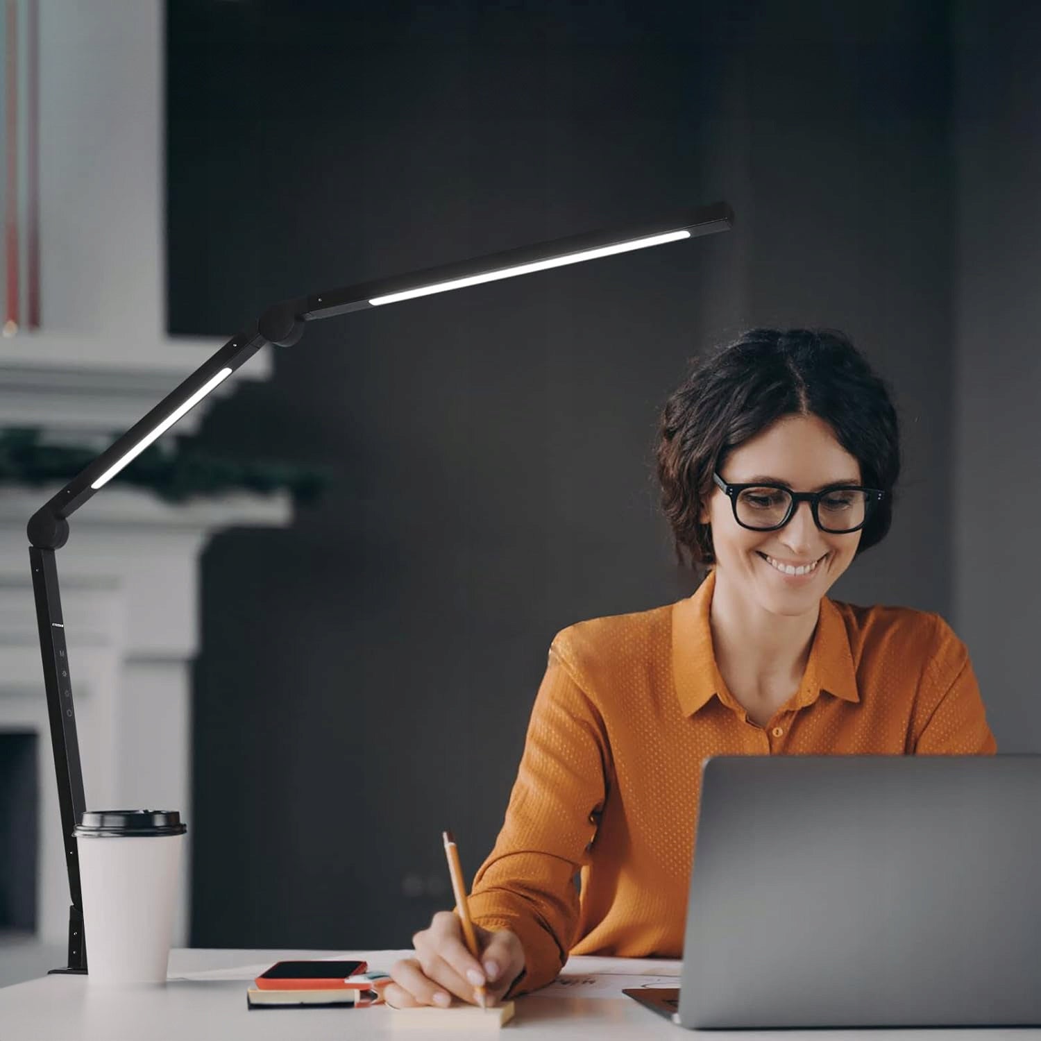 LED stalinė lemputė, mokyklinė, liečiama, bražyboms skirta, reguliuojama, dviguba