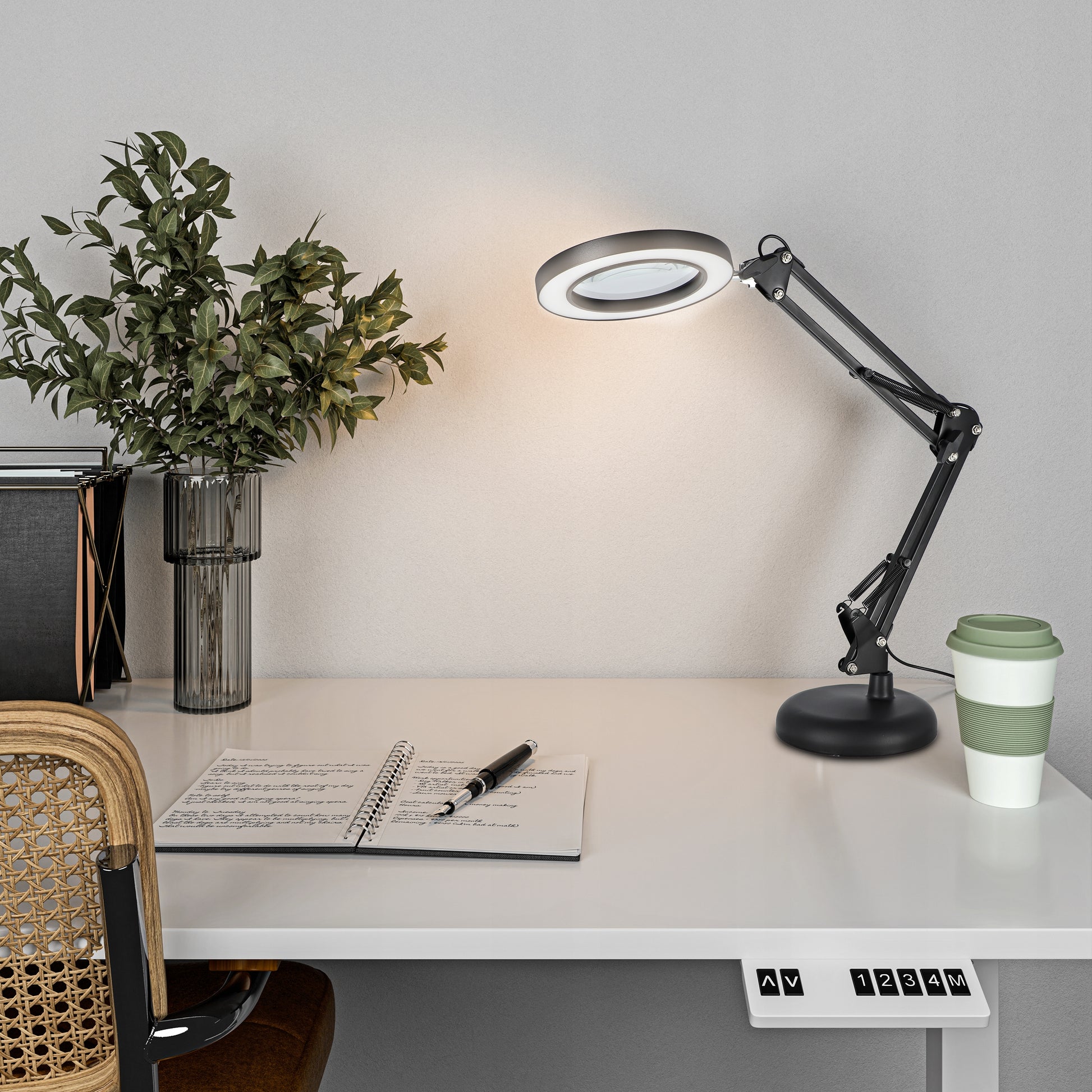 Stalinė LED lempa, kosmetinė lempa, reguliuojamas pritemdymas, didinamasis stiklas