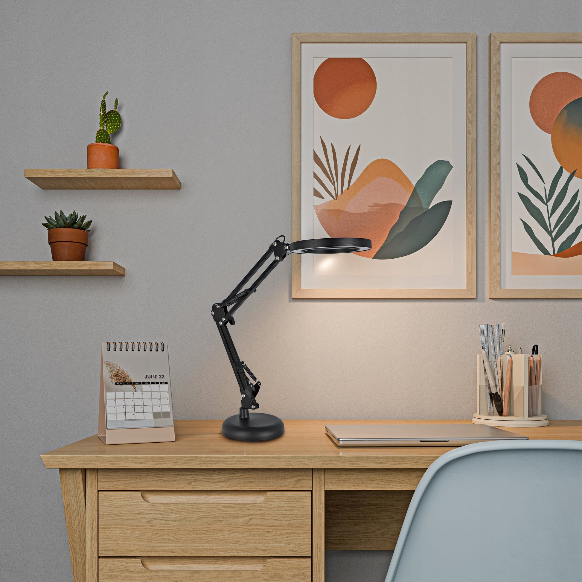 Stalinė LED lempa, kosmetinė lempa, reguliuojamas pritemdymas, didinamasis stiklas