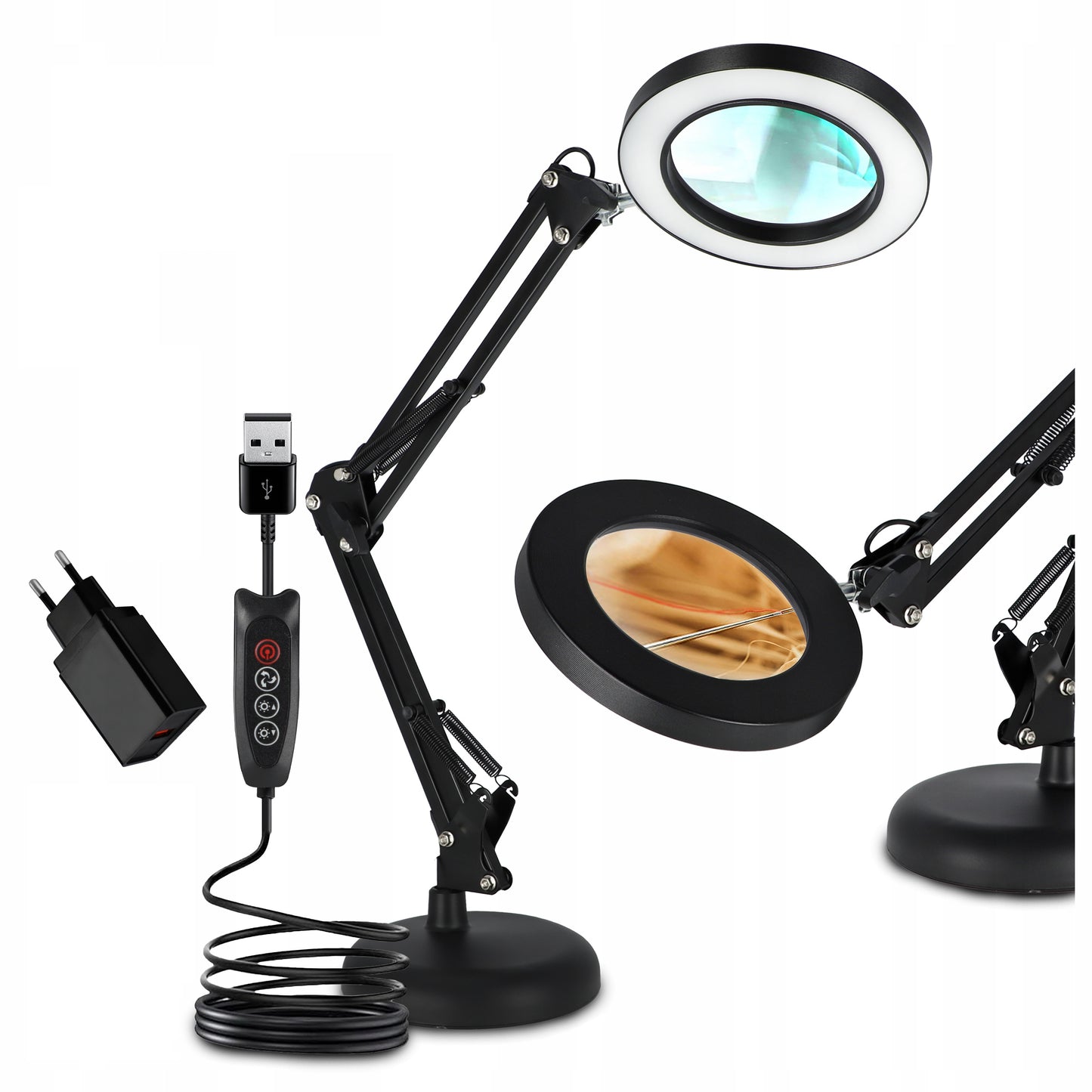 Stalinė LED lempa, kosmetinė lempa, reguliuojamas pritemdymas, didinamasis stiklas