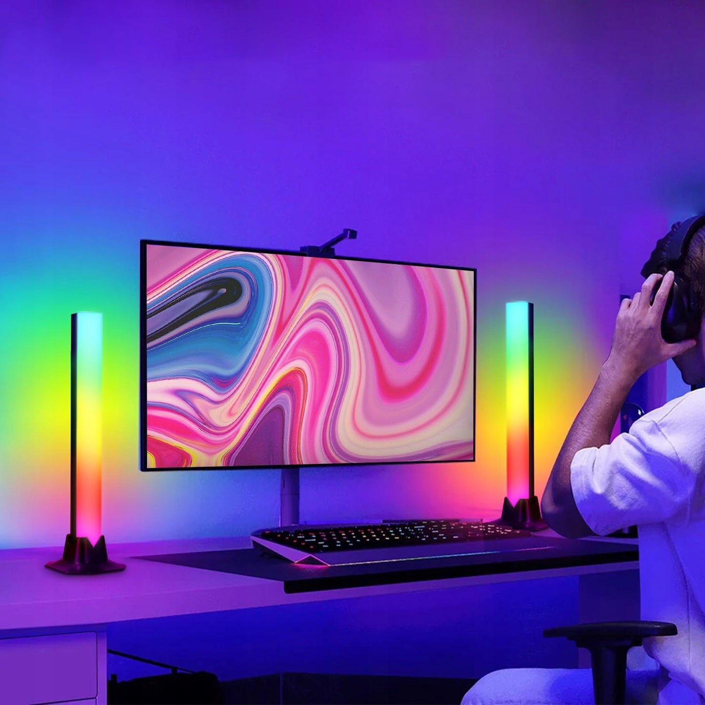 Stalinė LED RGB žaidimų lempa, šviesos juosta, aplinkos apšvietimas su nuotolinio valdymo pultu