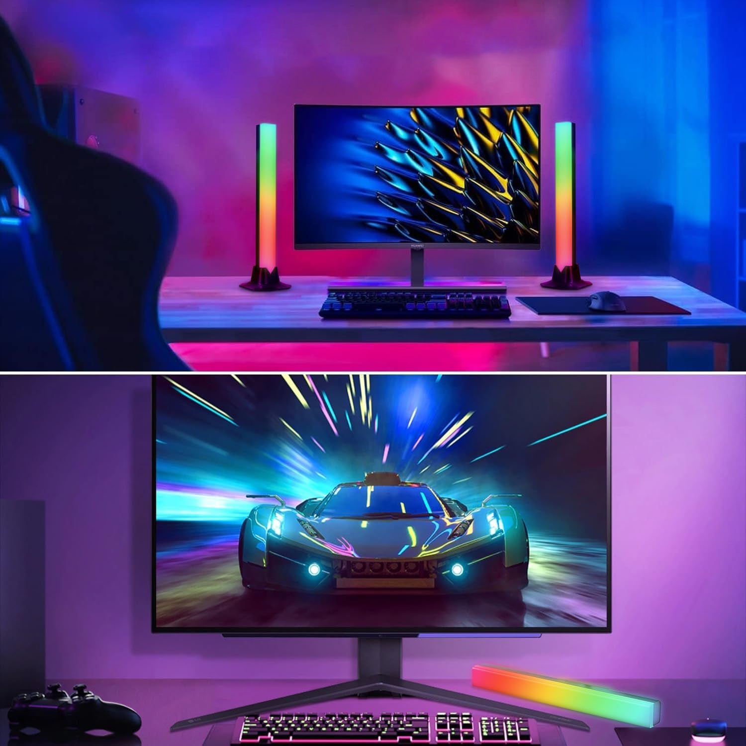 Stalinė LED RGB žaidimų lempa, šviesos juosta, aplinkos apšvietimas su nuotolinio valdymo pultu