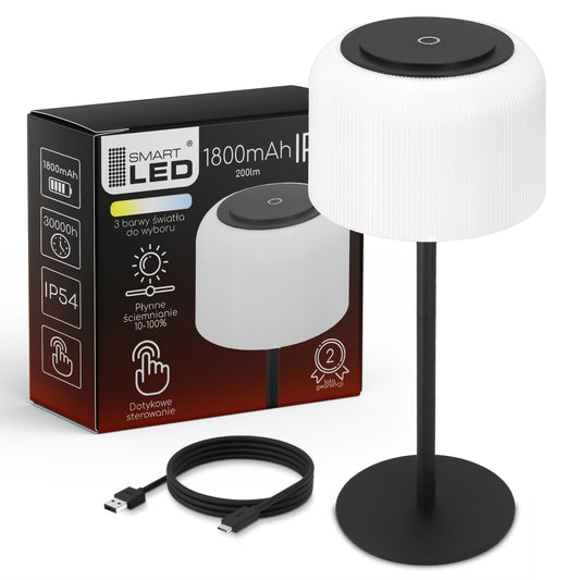 LED stalinė lemputė su lietimu, įkraunama, su pritemdikliu ir 3 spalvomis sodui