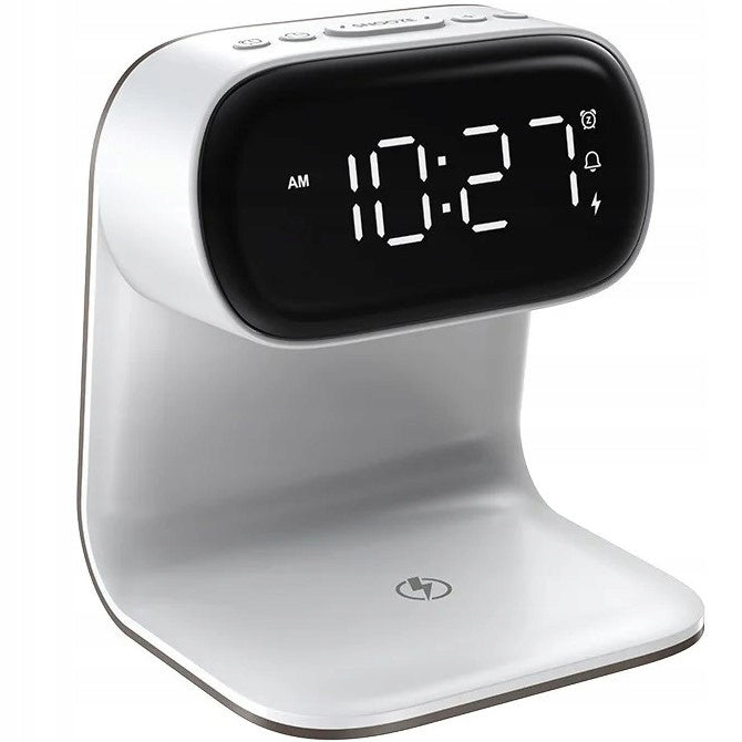 LED stalinė naktinė lemputė su Qi 15W belaidžiu įkrovikliu ir žadintuvu