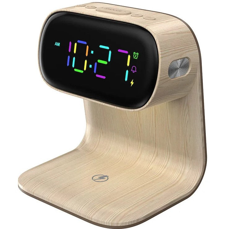 LED stalinė naktinė lemputė su Qi 15W belaidžiu įkrovikliu ir žadintuvu