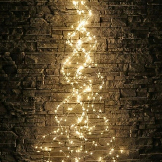 Kalėdinės lemputės "Angelų Plaukai" ant eglutės, 200 LED, 2m, vielučių užuolaida, šiltai baltos