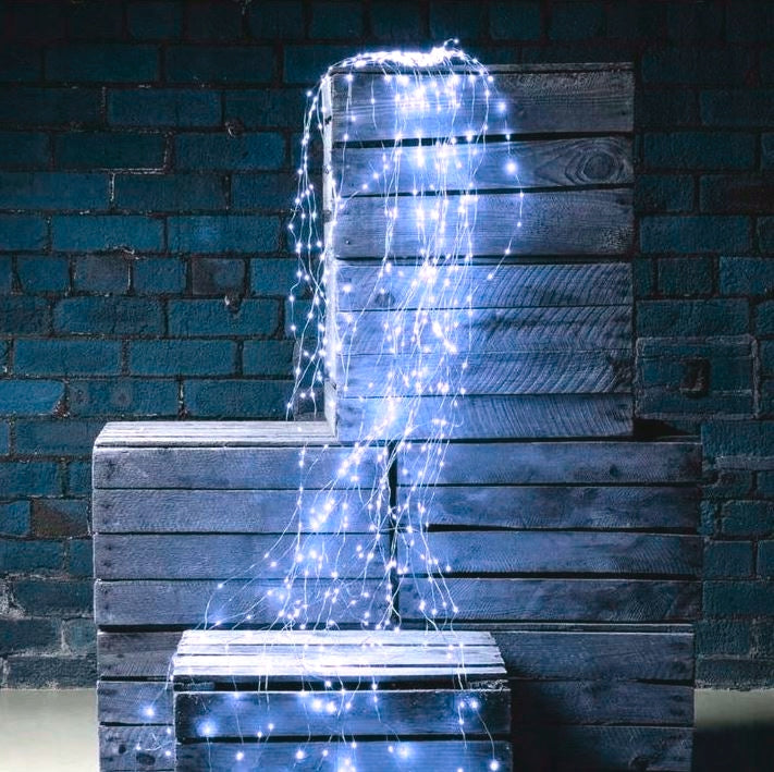 Kalėdinės eglutės lemputės "Angelų plaukai", 200 LED, 2m, baltos šaltos, laidelių užuolaida