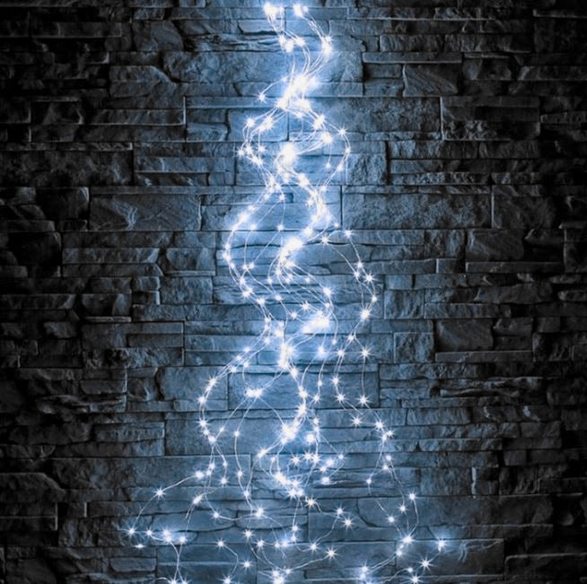 Kalėdinės eglutės lemputės "Angelų plaukai", 200 LED, 2m, baltos šaltos, laidelių užuolaida