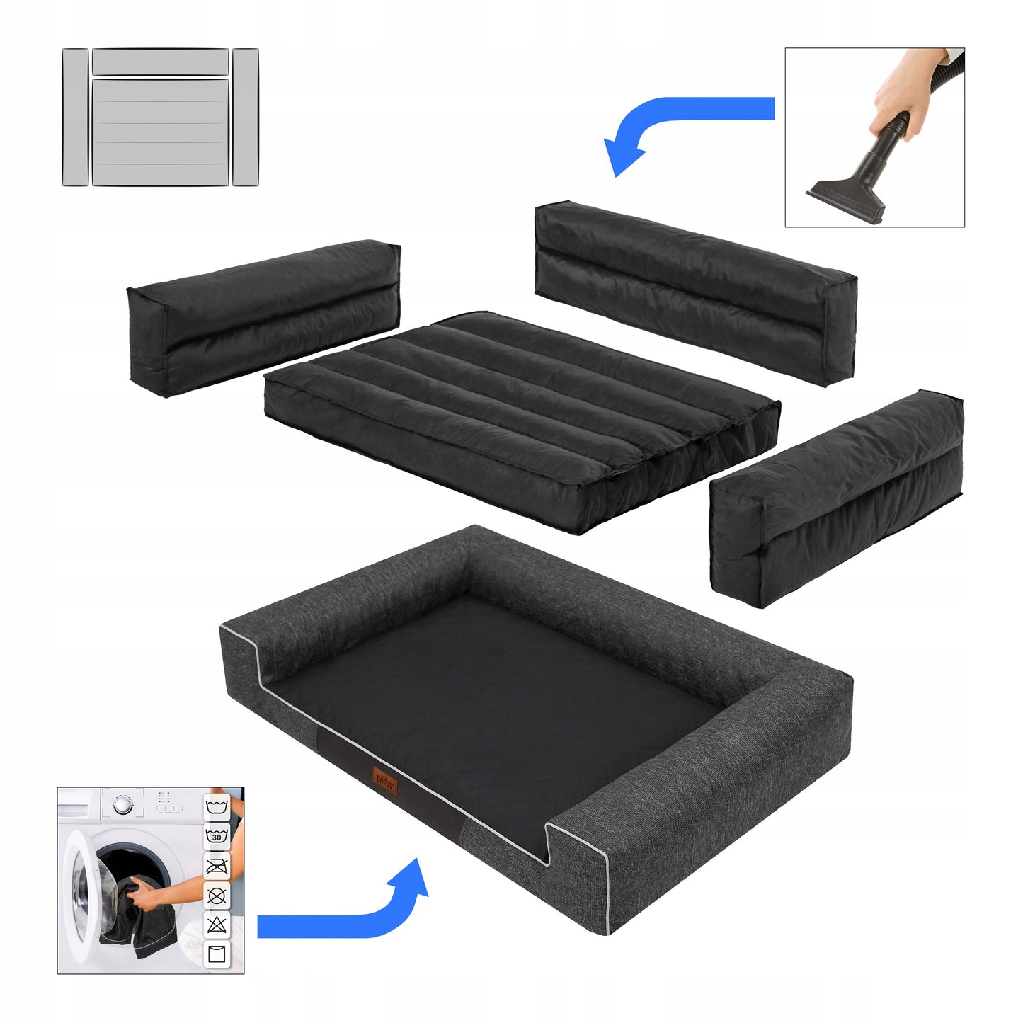 Šuns lova, Sofa Vandeniui atspari Nuimamas užvalkalas XL 100x65 cm