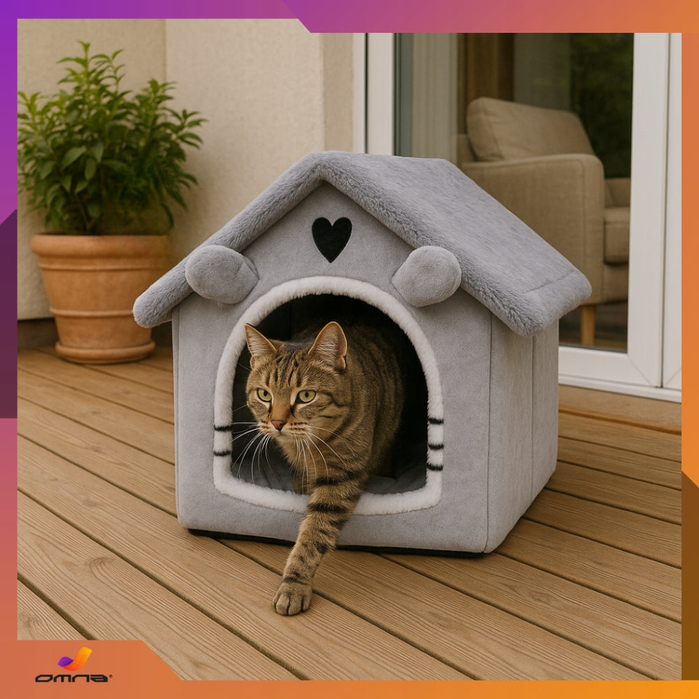 Kačių namelis, guolis, pliušinis čiužinys, namelytis katėms, mažiems šunims