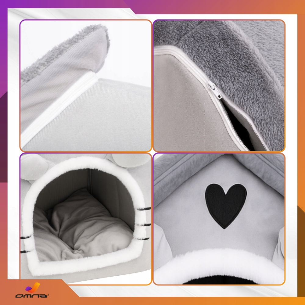 Kačių namelis, guolis, pliušinis čiužinys, namelytis katėms, mažiems šunims