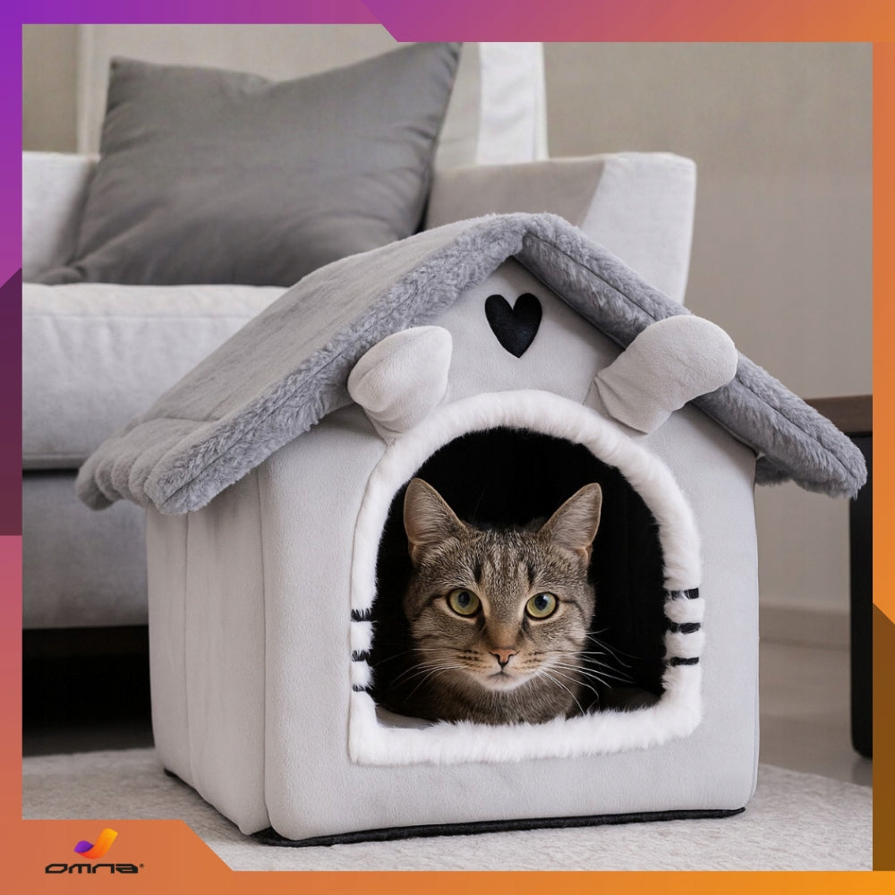 Kačių namelis, guolis, pliušinis čiužinys, namelytis katėms, mažiems šunims