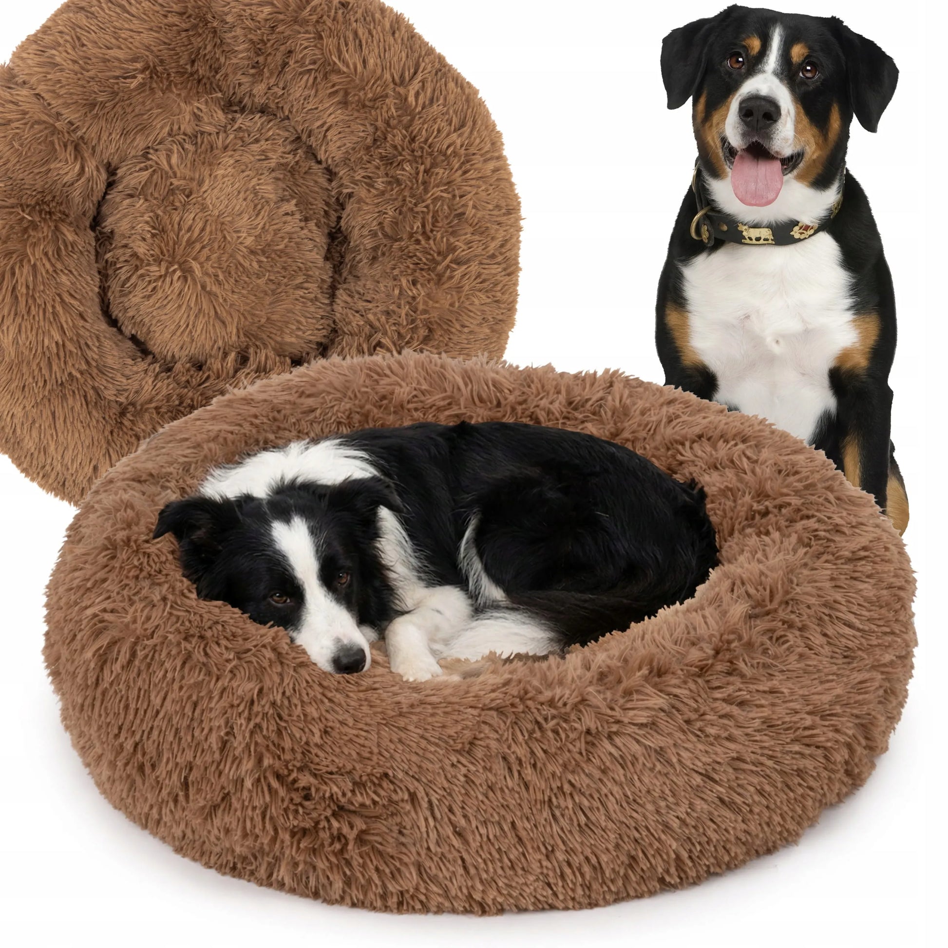 BB-Shop pliušinis „Shaggy“ gultas šunims, rudas, ovalus, L dydis, 80 cm