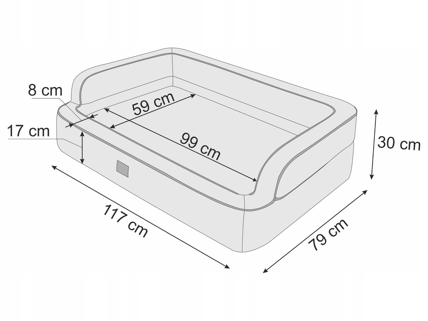 Šunų guolis – sofa, šunų lovelė – lengvai valoma 117x79 cm