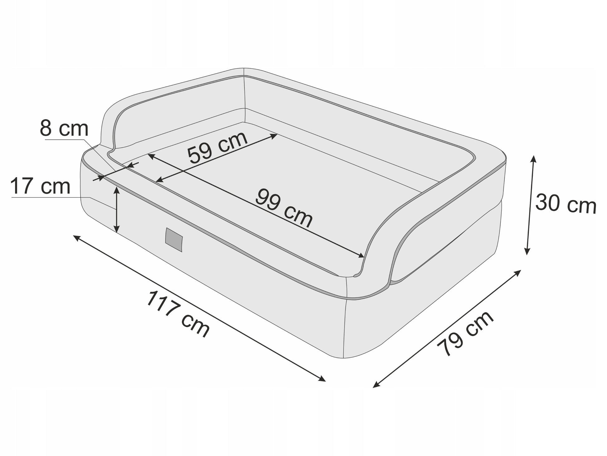 Šunų guolis – sofa, šunų lovelė – lengvai valoma 117x79 cm