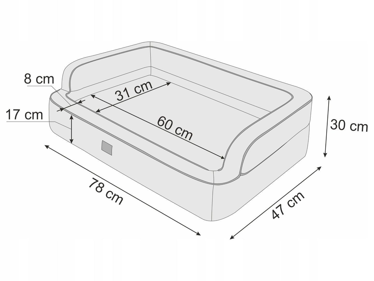 Šunų guolis - sofa, šunų lova - lengvai valoma 78x47 cm