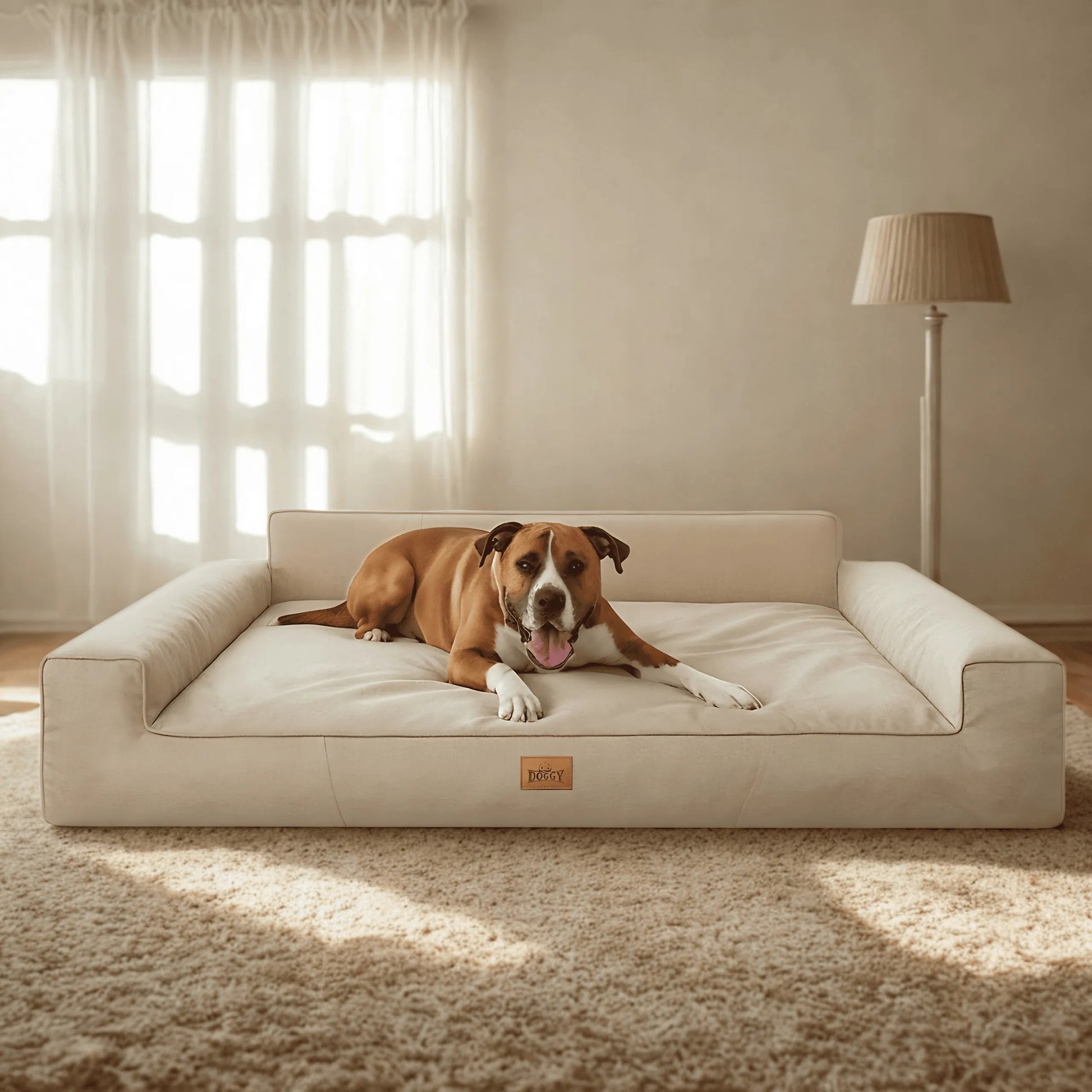 Šuns gultas Doggy Glamour XL 98x66 cm, smėlio spalvos neperšlampamas medžiaginis guolis