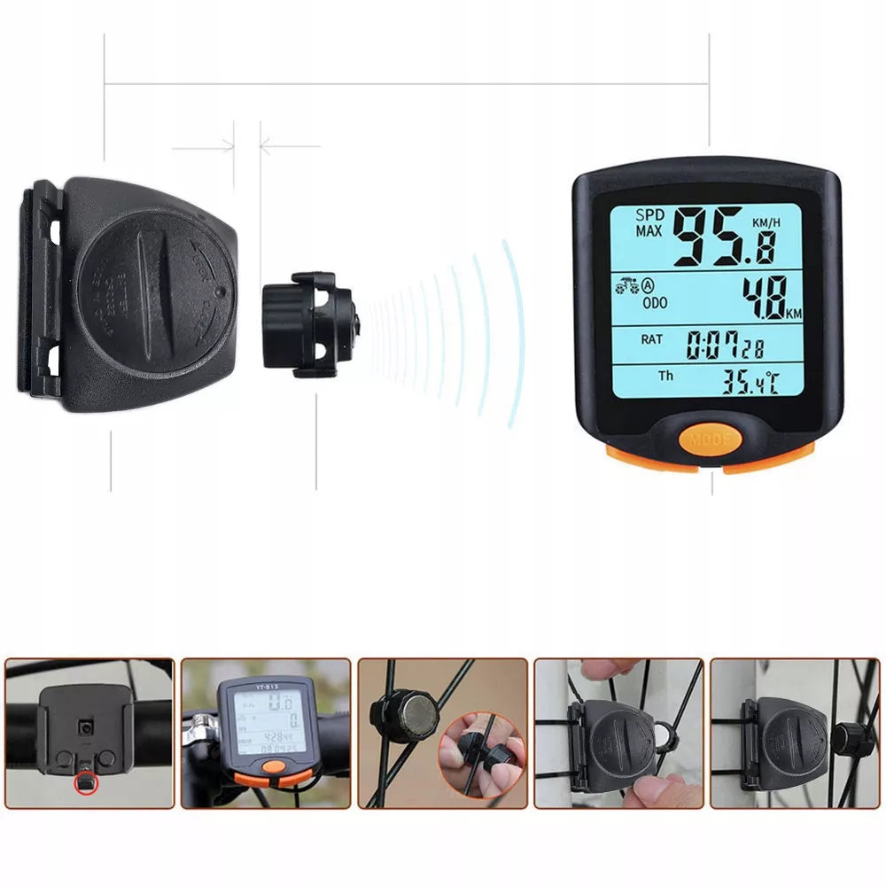 VANDENIUI atsparus dviračio kompiuteris su naktiniu režimu LCD SPIDOMETRAS PRO
