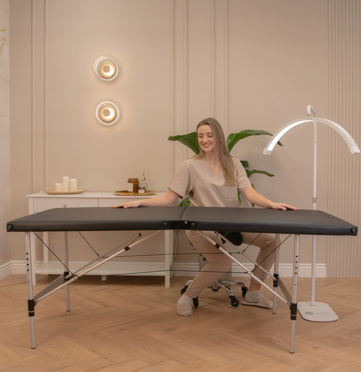 Grožio procedūrų sulankstoma nešiojama mobilioji aliumininė masažo kušetė