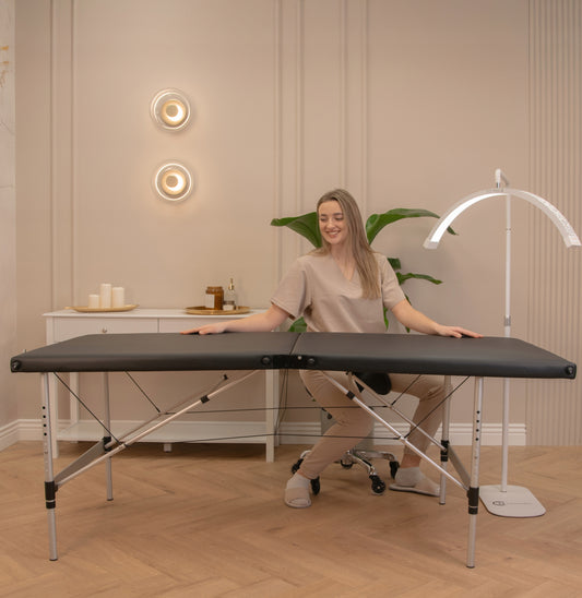 Grožio procedūrų sulankstoma nešiojama mobilioji aliumininė masažo kušetė