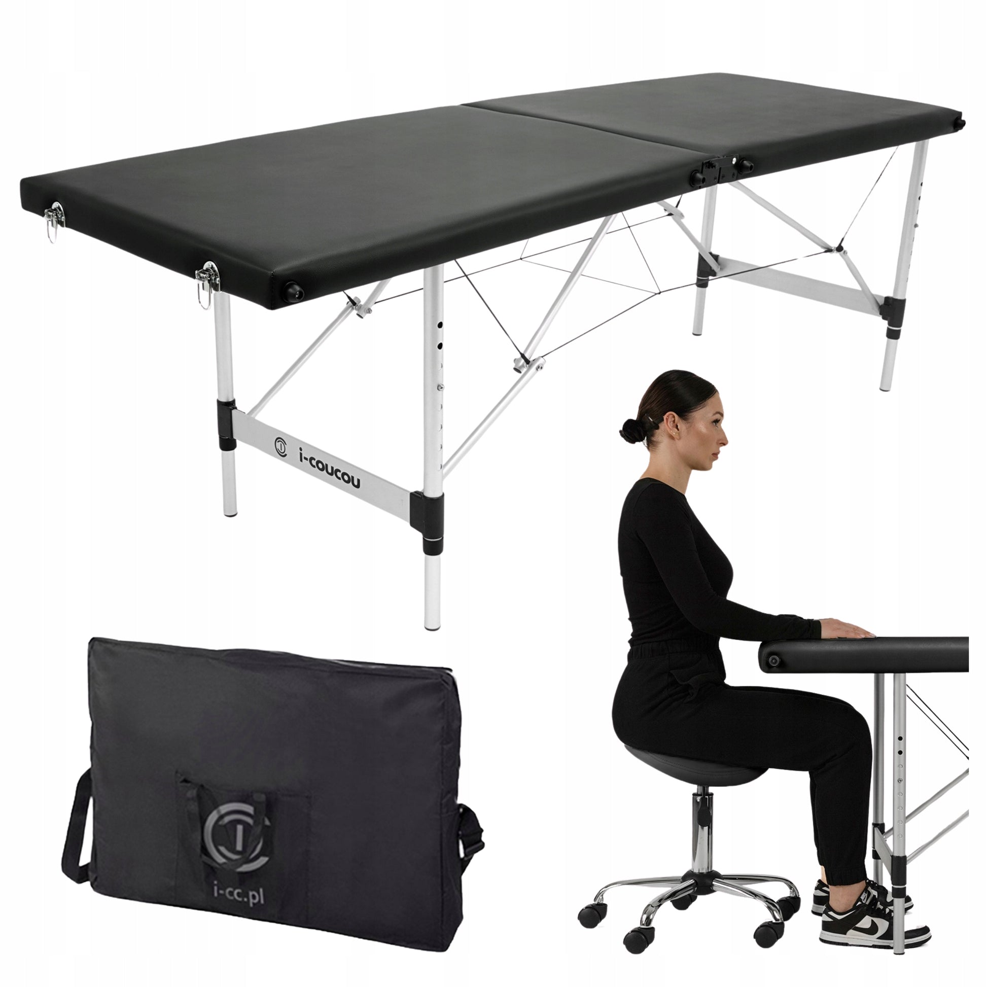 Grožio procedūrų sulankstoma nešiojama mobilioji aliumininė masažo kušetė