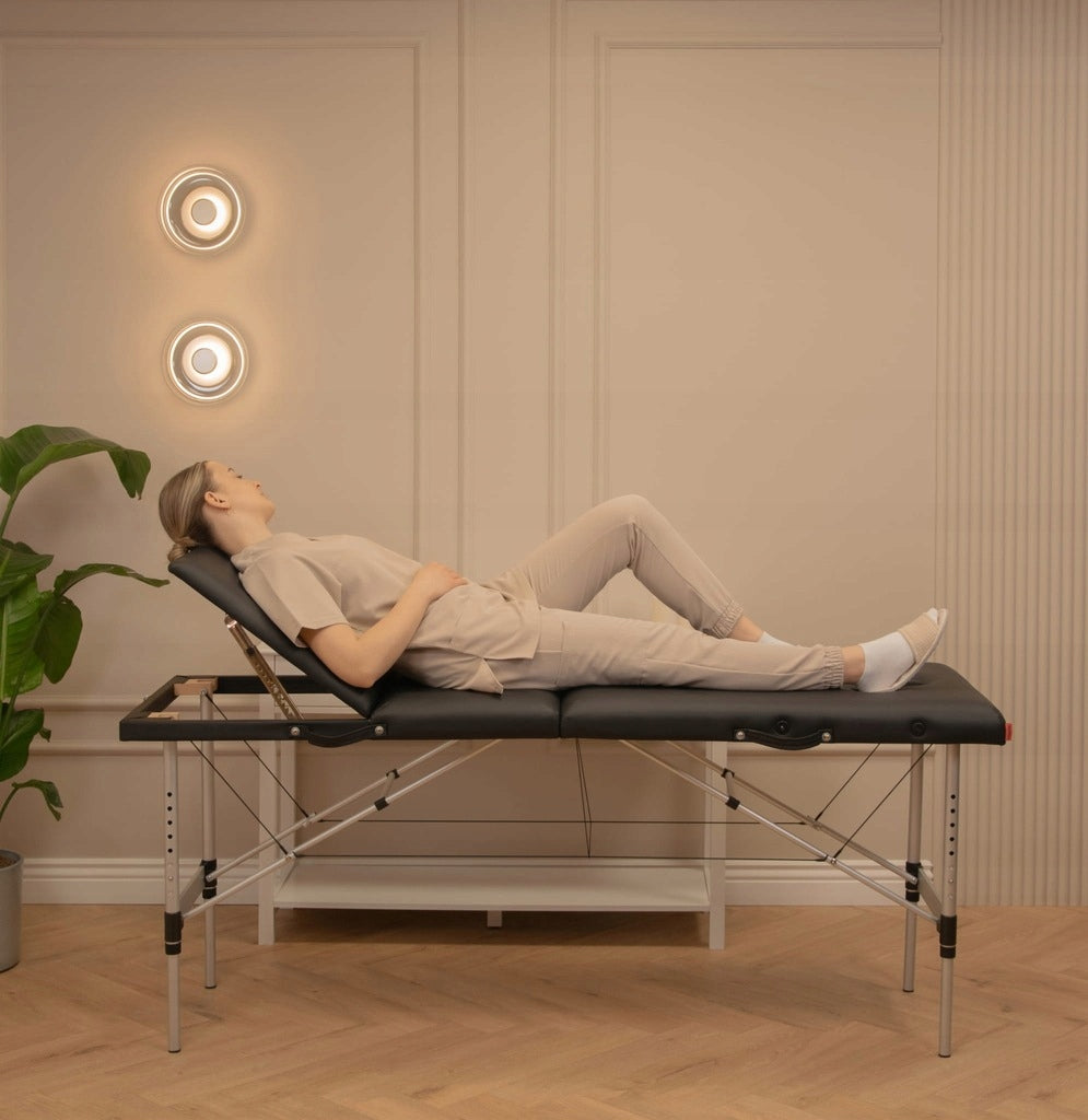 Masažinis kosmetologinis sulankstomas aliumininis stalas blakstienų priauginimui