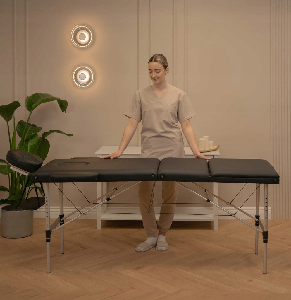 Masažinis kosmetologinis sulankstomas aliumininis stalas blakstienų priauginimui