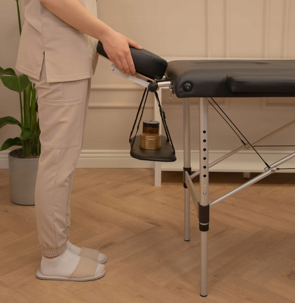 Masažinis kosmetologinis sulankstomas aliumininis stalas blakstienų priauginimui