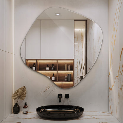 Asimetrinis veidrodis be rėmo makiažui, drabužinei, vonios kambariui, Japandi stiliaus