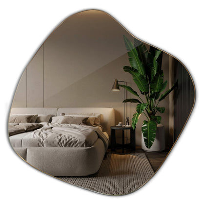 Asimetrinis veidrodis be rėmo makiažui, drabužinei, vonios kambariui, Japandi stiliaus