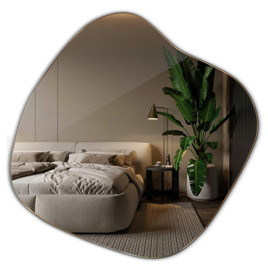 Asimetrinis veidrodis be rėmo makiažui, drabužinei, vonios kambariui, Japandi stiliaus