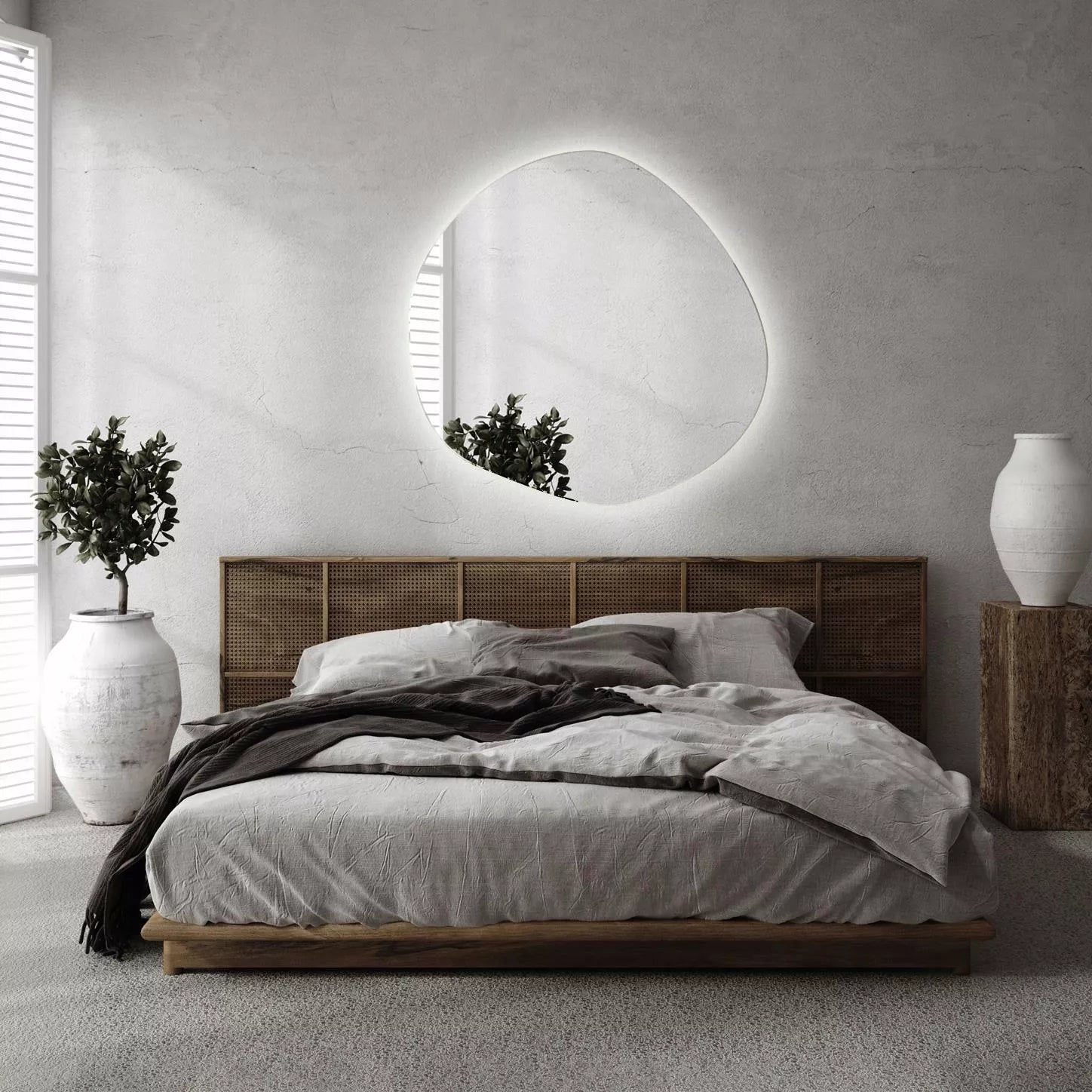 Asimetriškas veidrodis su LED apšvietimu voniai 50