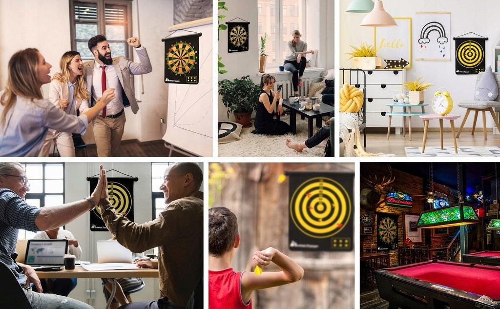 MAGNETINIS DARTŲ TAŠKYMAS DVIPUSIS SUSIKLAPSTOMAS METEOR 2 žaidimai 6 strėlės dėkle