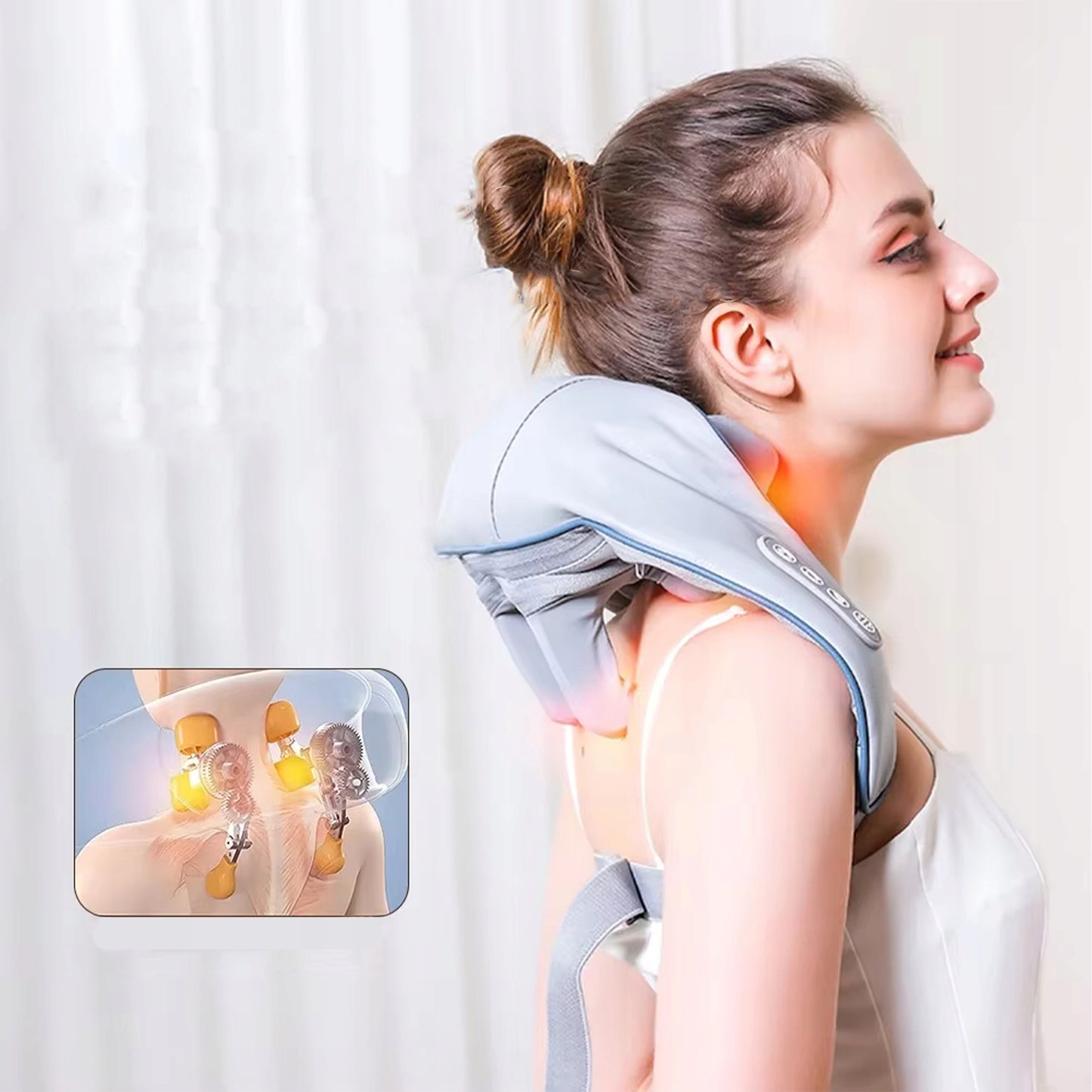 Belaidis masažuoklis kaklui, pakaušiui ir nugarai su šildymu, Shiatsu, įkraunamas