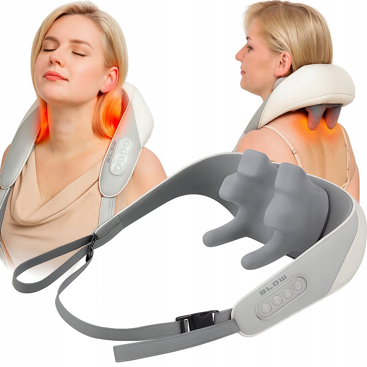 Belaidis masažuoklis kaklui, pakaušiui ir nugarai su šildymu, Shiatsu, įkraunamas