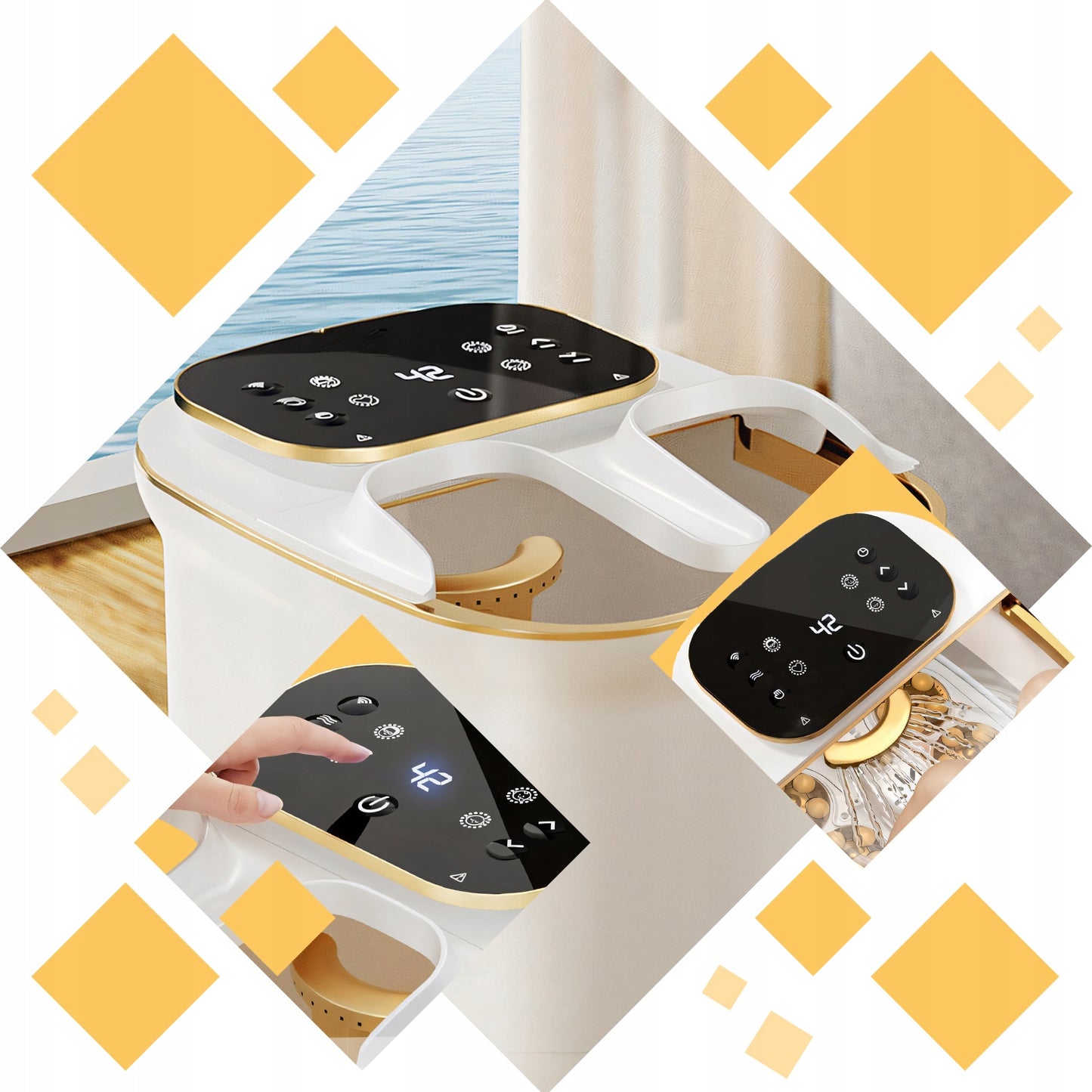 Vandens pėdų hidromasažuoklis, šildomas, su masažo galvutėmis ir voleliais, LCD, 500W