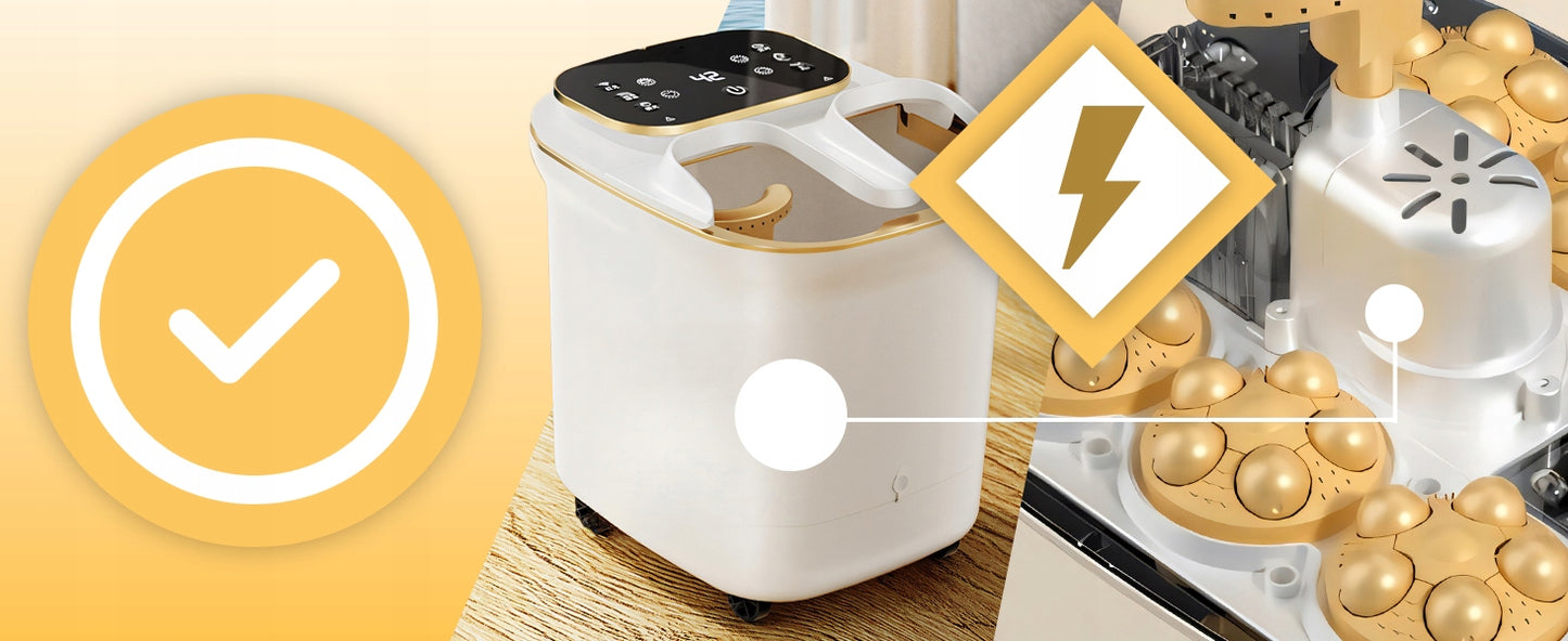 Vandens pėdų hidromasažuoklis, šildomas, su masažo galvutėmis ir voleliais, LCD, 500W